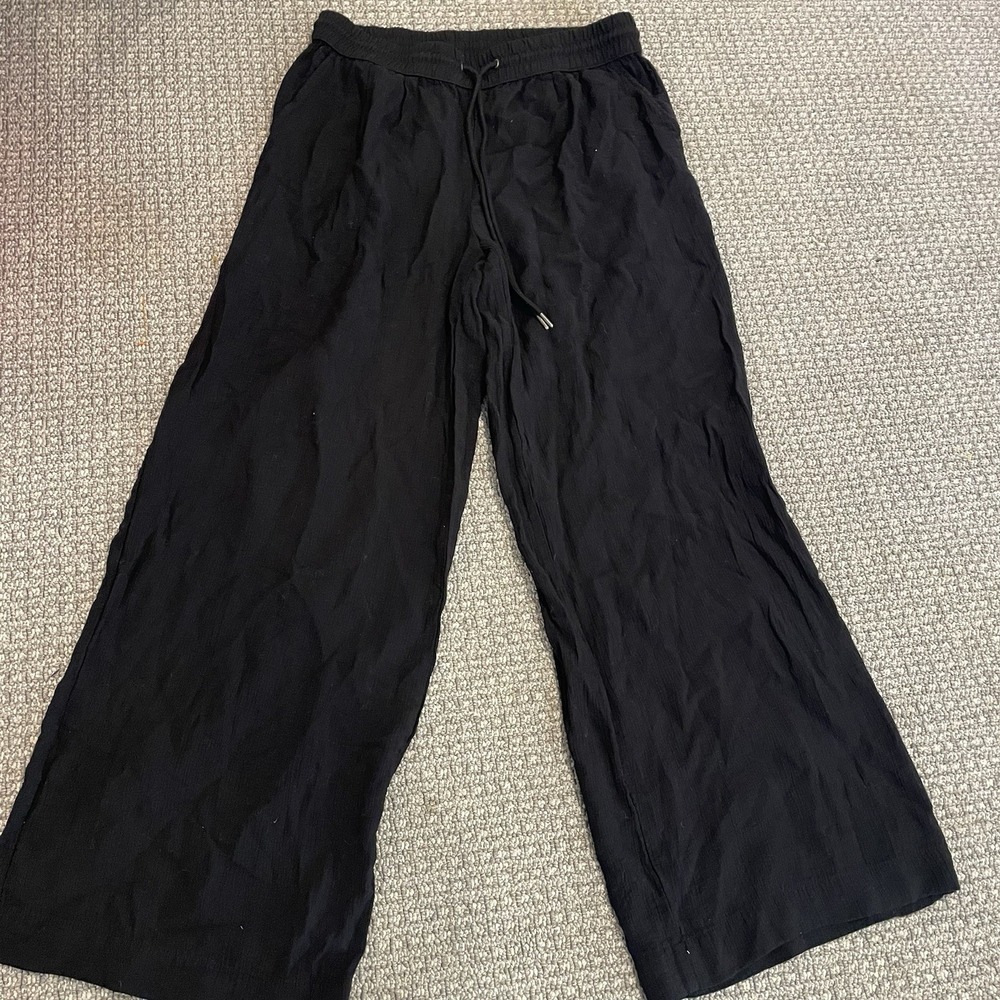 A New Day Pants Womens XL Wide Leg Black Stretch High Rise Flowy Lagenlook Ankle